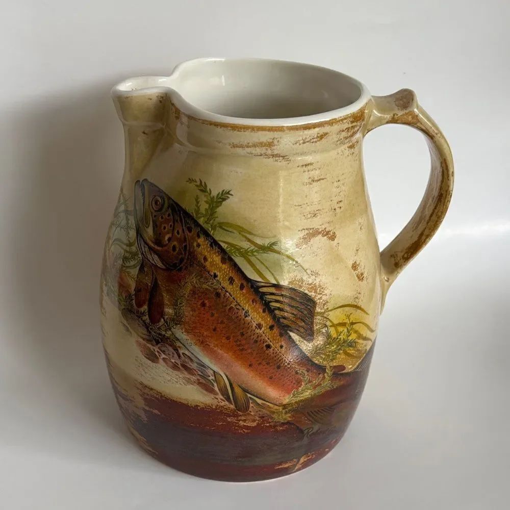 Vintage Robert Gordon Pottery Australia Trout Fish Large Pitcher 8”